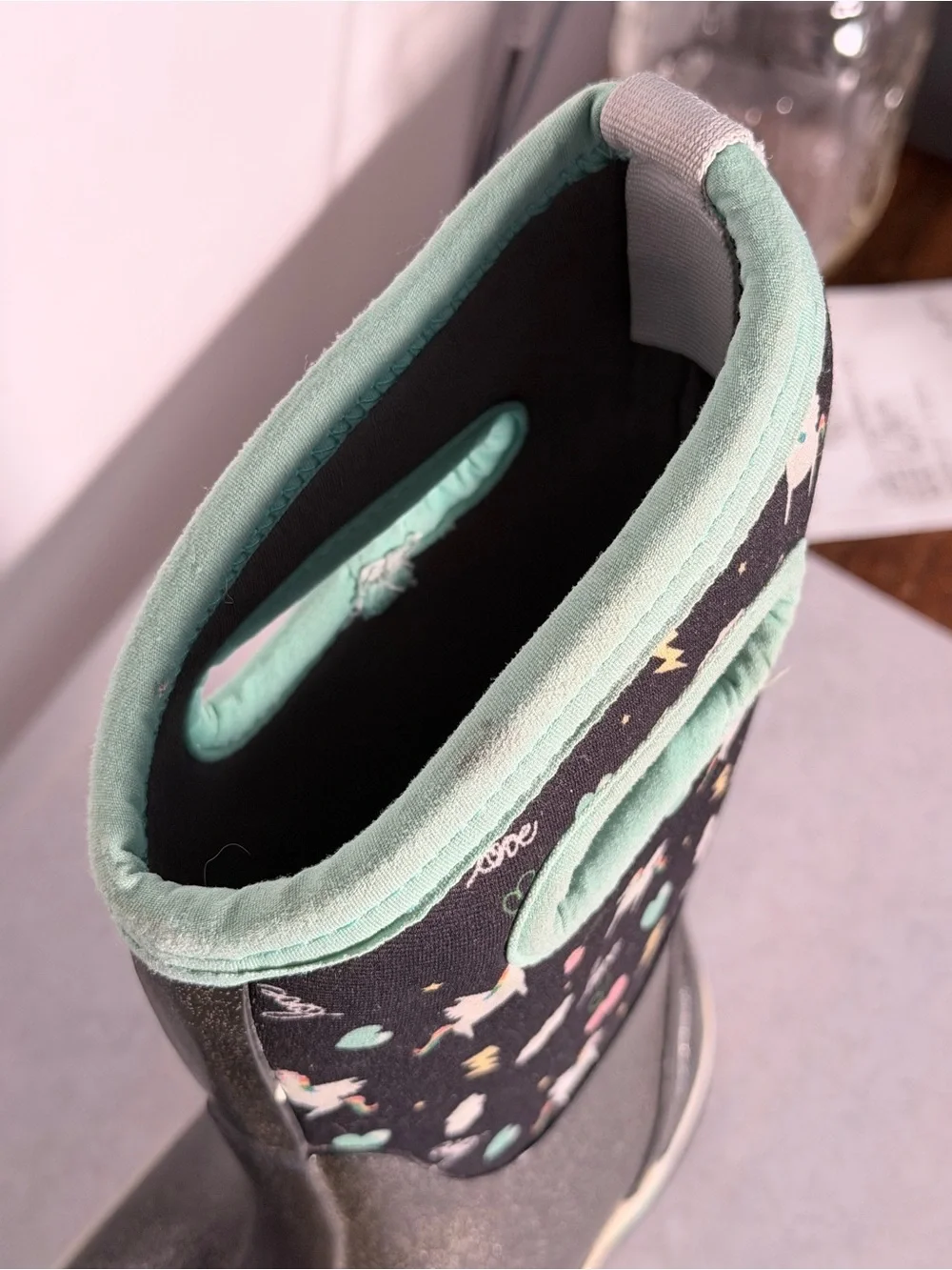Bogs Kids Black & Mint Patterned Waterproof Rain Boots
